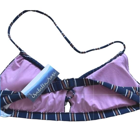 Isabella Rose Women's Blue Stripe Halter Bralette Bikini Swim Top Small - NEW - Picture 6 of 6